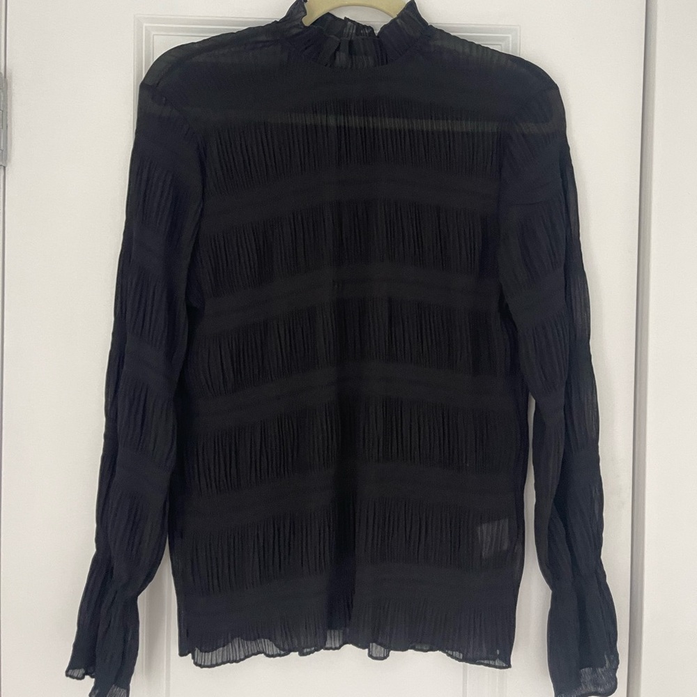 Oak and fort - gathered sheer black blouse